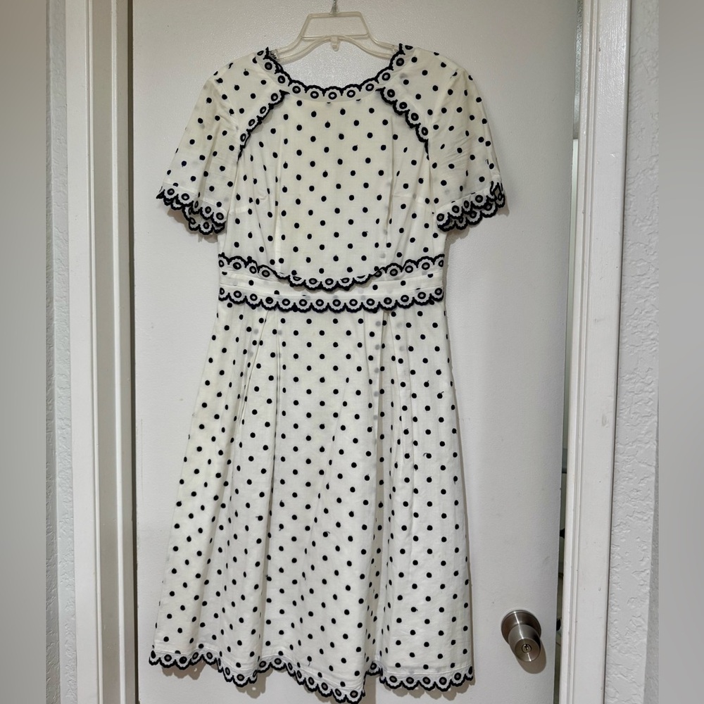 Boden White and Navy Polka dot dress